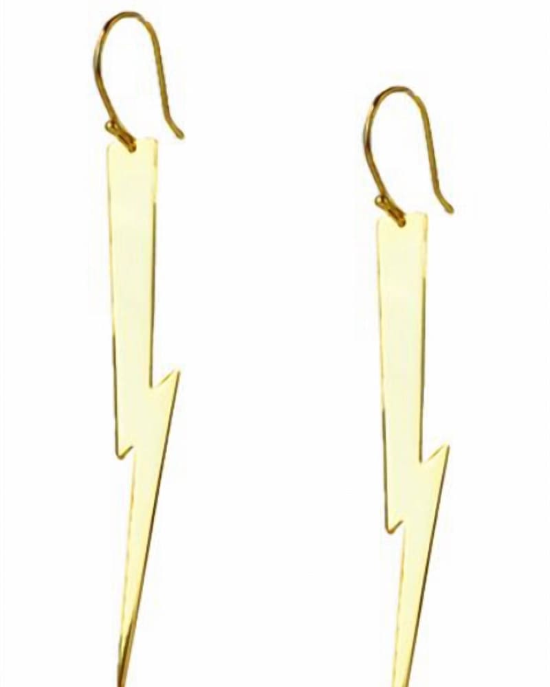 Front of a size O/S Lightning Bolt Earrings in Gold in Gold by marlyn schiff. | dia_product_style_image_id:329603